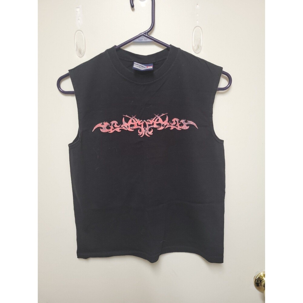 Vintage Seattle Cotton Works Black Tank Top with Red and White Tribal Design